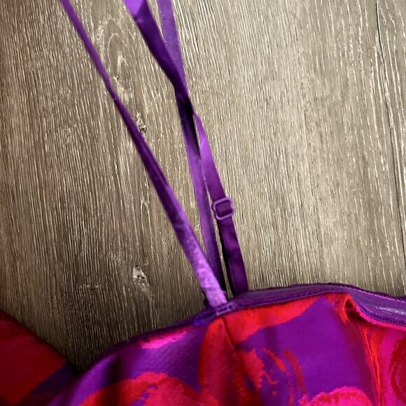 Striking Brocade Adrianna Papell Dress Gown Red Pink Roses Purple Plus Size 14 - Picture 5 of 7